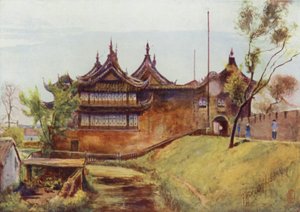 Shanghai, de Stukgoederen Tempel, Stadsmuur door Thomas Hodgson Liddell